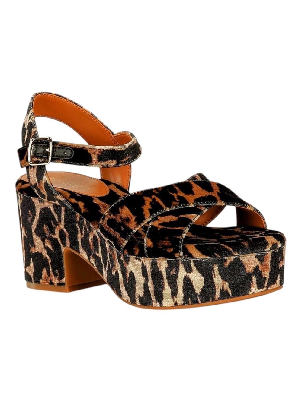 Gianni Bini Leopard Printed Velvet Cross Band Platform Sandals